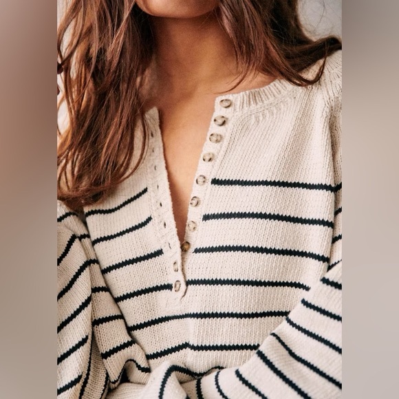 Sezane Leontine Jumper - Ecru/Navy - Large - Picture 1 of 16
